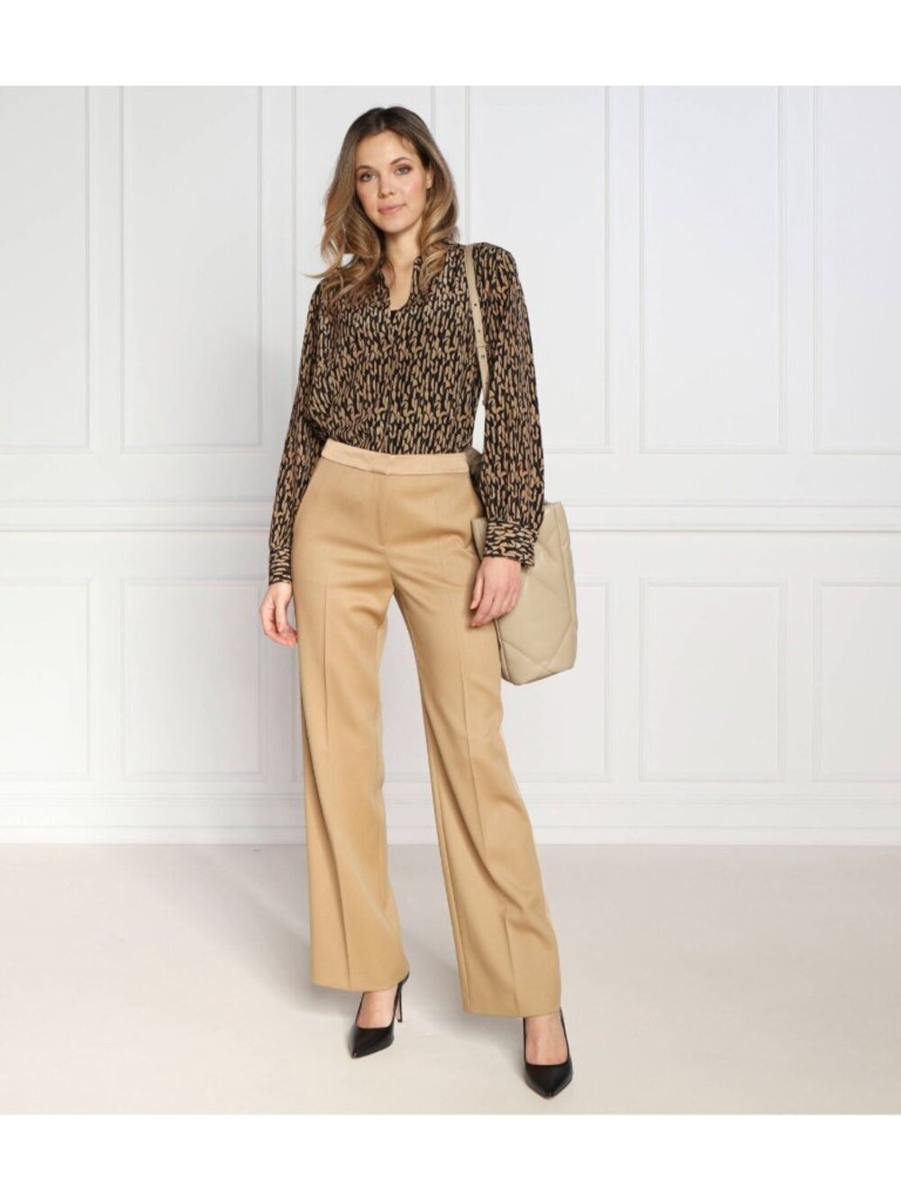 Boss Tackea Virgin Wool Tuxedo Trousers in Camel ( US 2 )